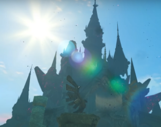 Hyrule Castle, with a sun flare over the photo