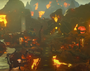 Goron City, a firey land with bridges across lava pools.